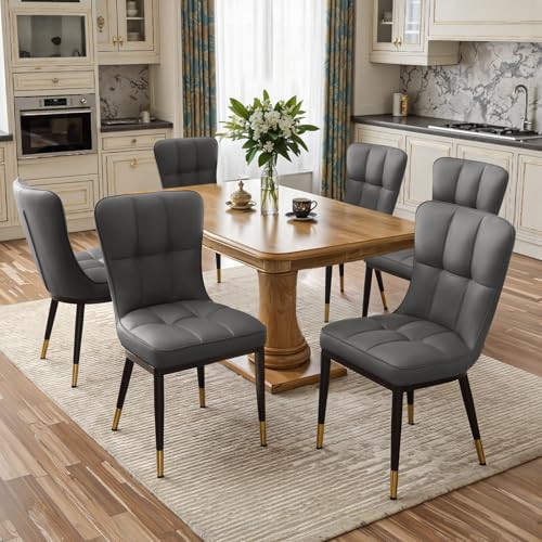 200KG Belastbar Esszimmerstühle 6Er Set, Kunstleder Stühle Esszimmer（8cm dick）, Einteiliger Metallbeinen Küchenstühle Mit Lehne, Leichter Luxus-Polsterstuhl Fü Küche Esszimmer Wohnzimmer von Bekrvio