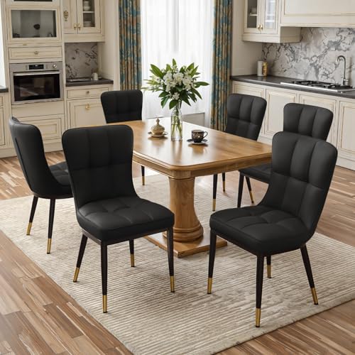 200KG Belastbar Esszimmerstühle 6Er Set, Kunstleder Stühle Esszimmer（8cm dick）, Einteiliger Metallbeinen Küchenstühle Mit Lehne, Leichter Luxus-Polsterstuhl Fü Küche Esszimmer Wohnzimmer von Bekrvio