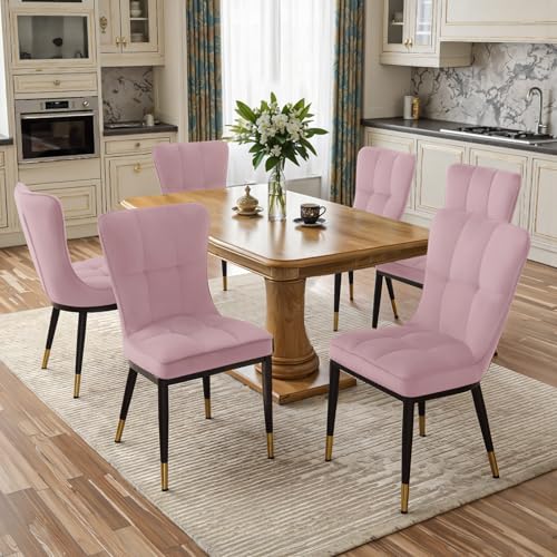 200KG Belastbar Esszimmerstühle 6Er Set, Samt Stühle Esszimmer（8cm dick）, Einteiliger Metallbeinen Küchenstühle Mit Lehne, Leichter Luxus-Polsterstuhl Fü Küche Esszimmer Wohnzimmer von Bekrvio