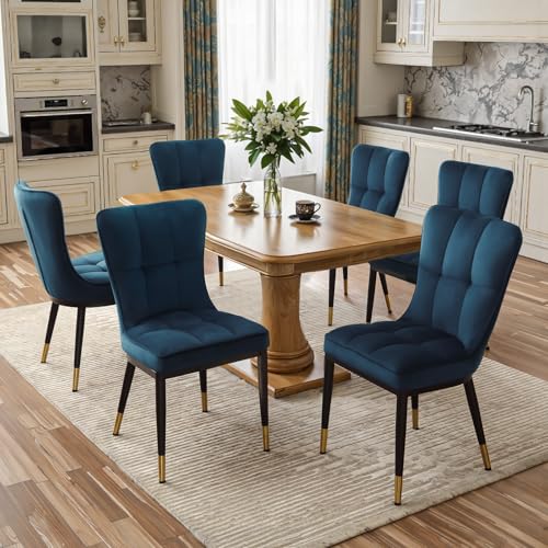200KG Belastbar Esszimmerstühle 6Er Set, Samt Stühle Esszimmer（8cm dick）, Einteiliger Metallbeinen Küchenstühle Mit Lehne, Leichter Luxus-Polsterstuhl Fü Küche Esszimmer Wohnzimmer von Bekrvio