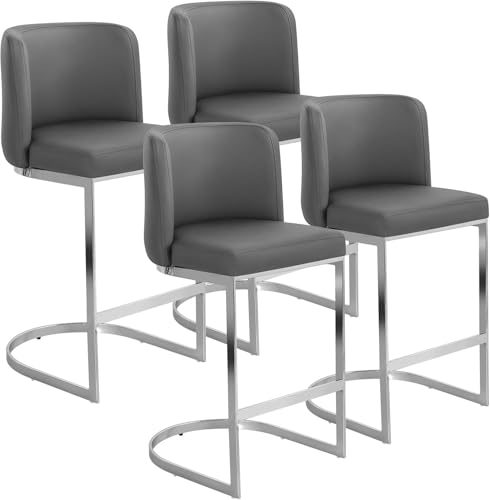Barhocker 2er Set, Moderne Tresenhocker mit Rückenlehne und C-förmigem Metallgestell, Polsterhocker aus Kunstleder, 66 cm Sitzhöhe, Design-Barstühle für Kücheninsel, Hausbar, Esszimmer oder Bistro von Bekrvio