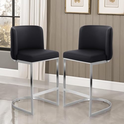 Barhocker 2er Set, Moderne Tresenhocker mit Rückenlehne und C-förmigem Metallgestell, Polsterhocker aus Kunstleder, 66 cm Sitzhöhe, Design-Barstühle für Kücheninsel, Hausbar, Esszimmer oder Bistro Barhocker 2er Set, Moderne Tresenhocker mit Rückenlehne und C-förmigem Metallgestell, Polsterhocker aus Kunstleder, 66 cm Sitzhöhe, Design-Barstühle für Kücheninsel, Hausbar, Esszimmer oder Bistro von Bekrvio