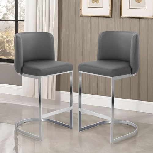 Barhocker 2er Set, Moderne Tresenhocker mit Rückenlehne und C-förmigem Metallgestell, Polsterhocker aus Kunstleder, 66 cm Sitzhöhe, Design-Barstühle für Kücheninsel, Hausbar, Esszimmer oder Bistro von Bekrvio