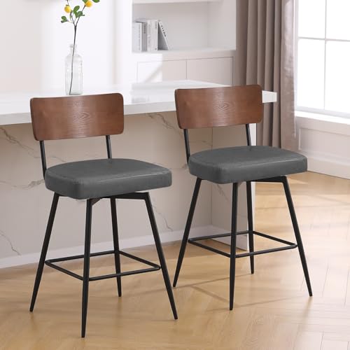 Bekrvio 360°Drehbar Barhocker 2er Set mit Lehne, 66cm Hoher Drehstuhl-Drehsessel Mit Kunstledersitz Und Massivholzrücken, Metallrahmen Barstuhl, Moderner Küchenhocker Bekrvio 360°Drehbar Barhocker 2er Set mit Lehne, 66cm Hoher Drehstuhl-Drehsessel Mit Kunstledersitz Und Massivholzrücken, Metallrahmen Barstuhl, Moderner Küchenhocker von Bekrvio