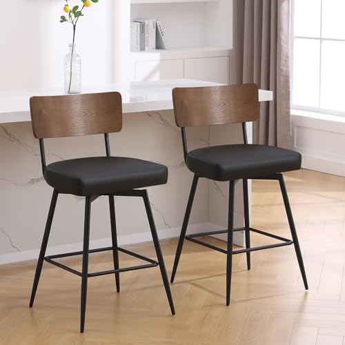 Bekrvio 360°Drehbar Barhocker 2er Set mit Lehne, 66cm Hoher Drehstuhl-Drehsessel Mit Kunstledersitz Und Massivholzrücken, Metallrahmen Barstuhl, Moderner Küchenhocker Bekrvio 360°Drehbar Barhocker 2er Set mit Lehne, 66cm Hoher Drehstuhl-Drehsessel Mit Kunstledersitz Und Massivholzrücken, Metallrahmen Barstuhl, Moderner Küchenhocker von Bekrvio