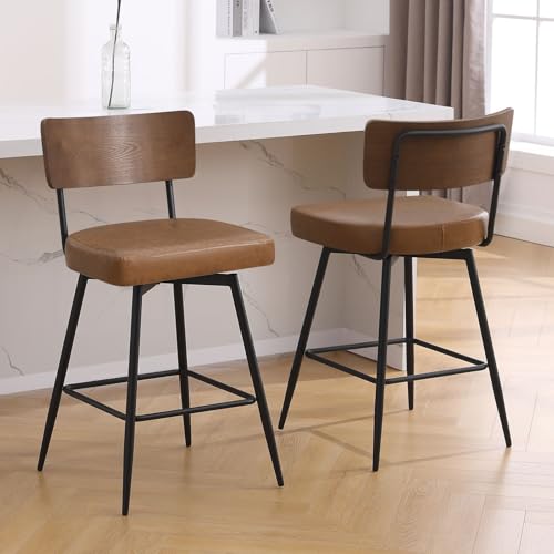 Bekrvio 360°Drehbar Barhocker 2er Set mit Lehne, 66cm Hoher Drehstuhl-Drehsessel Mit Kunstledersitz Und Massivholzrücken, Metallrahmen Barstuhl, Moderner Küchenhocker Bekrvio 360°Drehbar Barhocker 2er Set mit Lehne, 66cm Hoher Drehstuhl-Drehsessel Mit Kunstledersitz Und Massivholzrücken, Metallrahmen Barstuhl, Moderner Küchenhocker von Bekrvio