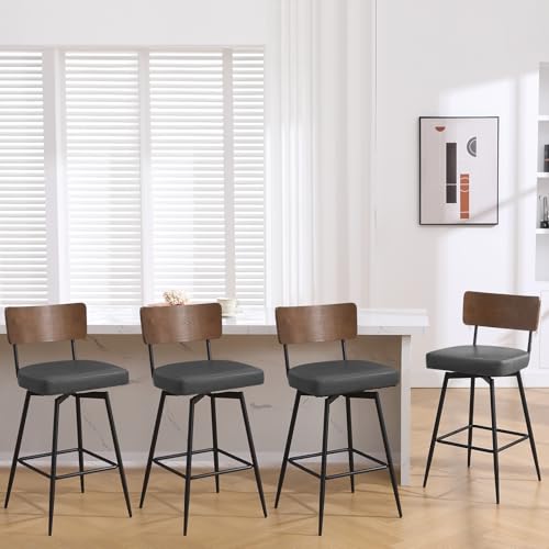 Bekrvio 360°Drehbar Barhocker 4er Set mit Lehne, 66cm Hoher Drehstuhl-Drehsessel Mit Kunstledersitz Und Massivholzrücken, Metallrahmen Barstuhl, Moderner Küchenhocker Bekrvio 360°Drehbar Barhocker 4er Set mit Lehne, 66cm Hoher Drehstuhl-Drehsessel Mit Kunstledersitz Und Massivholzrücken, Metallrahmen Barstuhl, Moderner Küchenhocker von Bekrvio