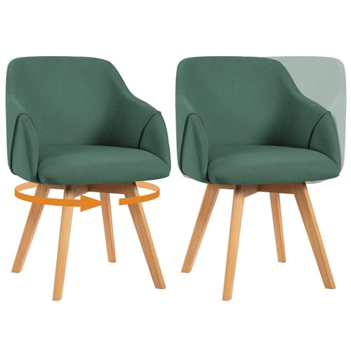 Bekrvio 360° Drehbare Esszimmerstühle 2er Set, Polsterstuhl mit Armlehne, Stoffbezug, Holzbeine, Mid-Century Design, Komfortabler Küchenstuhl für Esszimmer und Wohnzimmer (Dunkelgrün, 2PCS) von Bekrvio