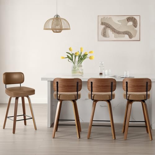 Bekrvio 360° Drehbar Barhocker 4er Set mit Lehne, 65cm Sitzhöhe Barstuhl Kunstleder & Massivholz, 4 Beine, Mid Century Tresenstuhl für Küche & Theke – Barstuhl Drehbar mit Rückenlehne von Bekrvio