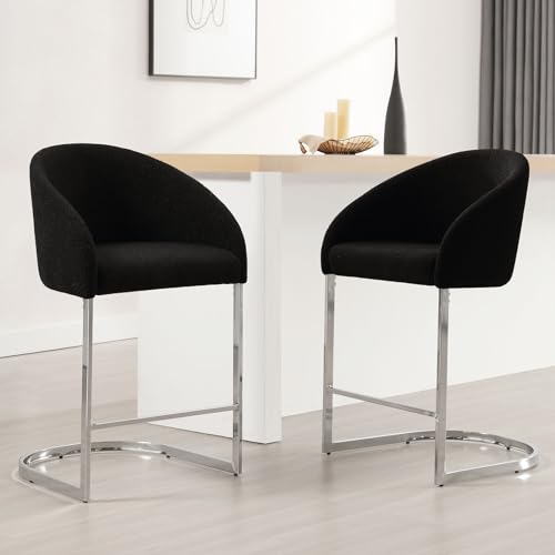 Bekrvio Barhocker 2er Set mit Kunstfell – Tresenstuhl 65cm Sitzhöhe mit Armlehnen & Lehne, gepolstert, für Küche, Theke, Bar – Modern & Bequem von Bekrvio