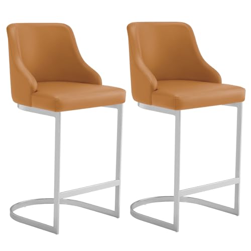 Bekrvio Barhocker 2er Set mit Lehne, PU Barstuhl Sitzhöhe 65cm, Küchenstühle mit Rückenlehne und Fußstütze, Robuster Metallrahmen, Für Indoor Outdoor Kücheninsel Heimkino Esszimmer von Bekrvio