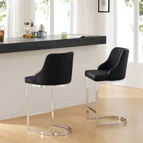 Bekrvio Barhocker 2er Set mit Lehne, PU Barstuhl Sitzhöhe 65cm, Küchenstühle mit Rückenlehne und Fußstütze, Robuster Metallrahmen, Für Indoor Outdoor Kücheninsel Heimkino Esszimmer von Bekrvio