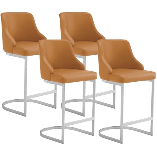 Bekrvio Outdoor Barhocker 4er Set mit Lehne, PU Barstuhl Sitzhöhe 65cm, Küchenstühle mit Rückenlehne und Fußstütze, Robuster Metallrahmen, Für Indoor Outdoor Kücheninsel Heimkino Esszimmer von Bekrvio