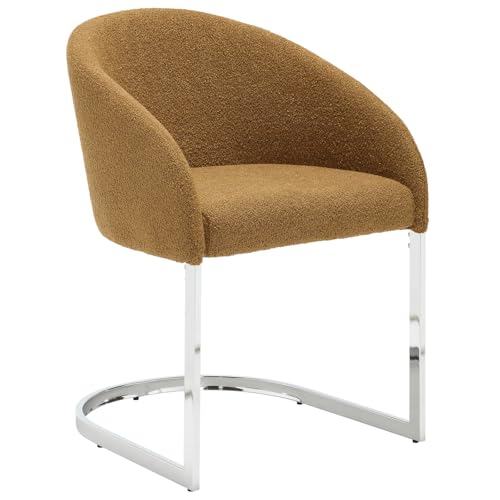 Bekrvio Esszimmerstühle 2er Set, Bouclé Polsterstühle mit Fassrückenlehne und U-förmigem Chromgestell – Mid Century Modern für Esszimmer und Wohnzimmer (1, Gelb) von Bekrvio