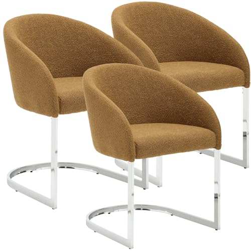 Bekrvio Esszimmerstühle 2er Set, Bouclé Polsterstühle mit Fassrückenlehne und U-förmigem Chromgestell – Mid Century Modern für Esszimmer und Wohnzimmer (3, Gelb) von Bekrvio