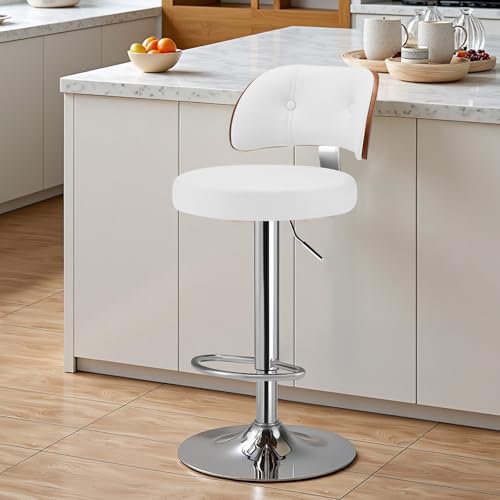 Bekrvio Höhenverstellbar Barhocker 2er Set, Drehbarer Barstuhl mit Holz Lehne & Fußstütze, Kunstleder Drehsessel für Küche Wohnzimmer Esszimmer Bar 160kg Tragfähigkeit (Cremeweiß, 1 Stück) von Bekrvio
