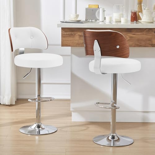Bekrvio Barhocker 4er Set, Barstühle höhenverstellbar, 360°drehbare Küchenhocker, mit Kunstleder-Bezug, mit Rückenlehne und Fußstütze, Esszimmer, Theke, Stahl (Cremeweiß, 2 Stück) von Bekrvio