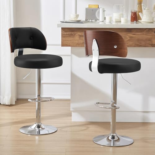Bekrvio Höhenverstellbar Barhocker 2er Set, Drehbarer Barstuhl mit Holz Lehne & Fußstütze, Kunstleder Drehsessel für Küche Wohnzimmer Esszimmer Bar 160kg Tragfähigkeit von Bekrvio