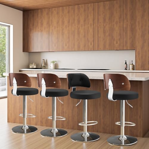 Bekrvio Höhenverstellbar Barhocker 2er Set, Drehbarer Barstuhl mit Holz Lehne & Fußstütze, Kunstleder Drehsessel für Küche Wohnzimmer Esszimmer Bar 160kg Tragfähigkeit von Bekrvio