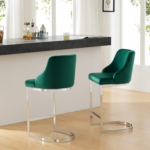 Bekrvio Outdoor Barhocker 2er Set mit Lehne, Samt Barstuhl Sitzhöhe 65cm, Küchenstühle mit Rückenlehne und Fußstütze, Robuster Metallrahmen, Für Indoor Outdoor Kücheninsel Heimkino Esszimmer von Bekrvio