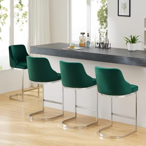 Bekrvio Outdoor Barhocker 4er Set mit Lehne, Samt Barstuhl Sitzhöhe 65cm, Küchenstühle mit Rückenlehne und Fußstütze, Robuster Metallrahmen, Für Indoor Outdoor Kücheninsel Heimkino Esszimmer von Bekrvio