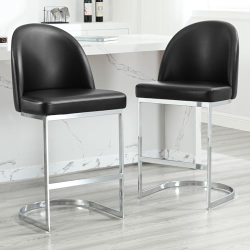 Bekrvio Outdoor Barhocker wetterfest, Barhocker 2er Set mit lehne, Küchenhocker mit Beinen, PU-Leder, Stabiler Tresenstuhl 65cm Sitzhöhe für Indoor & Outdoor Kücheninsel Heimkino Esszimmer von Bekrvio