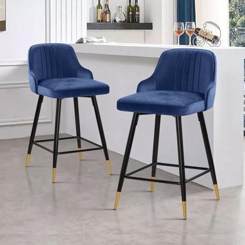 Bekrvio Samt Barhocker 2er Set, Drehbarer 360°Drehsessel, Höhen 65cm Gepolstert Barstuhl mit Lehne, Modernen Küchenhocker Modern für Küche, Tresen, Bar, Esszimmer von Bekrvio