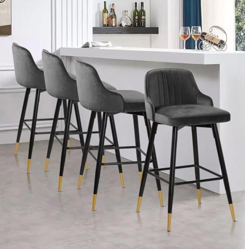 Bekrvio Samt Barhocker 4er Set, Drehbarer 360°Drehsessel, Höhen 65cm Gepolstert Barstuhl mit Lehne, Modernen Küchenhocker Modern für Küche, Tresen, Bar, Esszimmer von Bekrvio