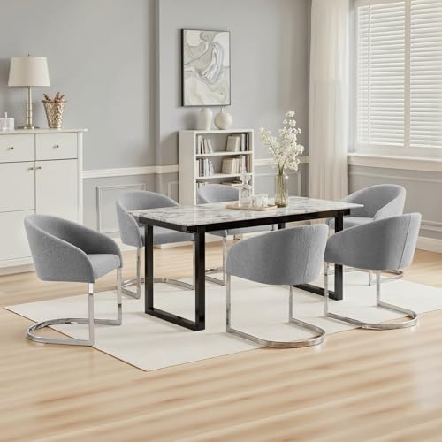 Bekrvio 8,6cm Gepolsterter Esszimmerstühle 6er Set, Bouclé-Stoff Stühle Esszimmer mit Wickelrückenlehne, Ergonomische Essstühle Mit Armlehne Metallbeine, Bequemer Küchenstuhl, Cocktailsessel 6 von Bekrvio