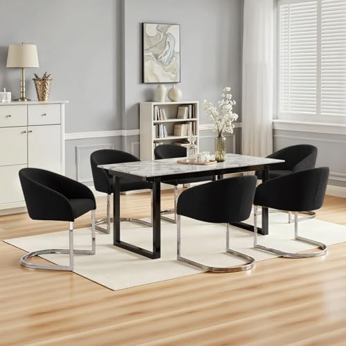 Bekrvio 8,6cm Gepolsterter Esszimmerstühle 6er Set, Bouclé-Stoff Stühle Esszimmer mit Wickelrückenlehne, Ergonomische Essstühle Mit Armlehne Metallbeine, Bequemer Küchenstuhl, Cocktailsessel 6 von Bekrvio