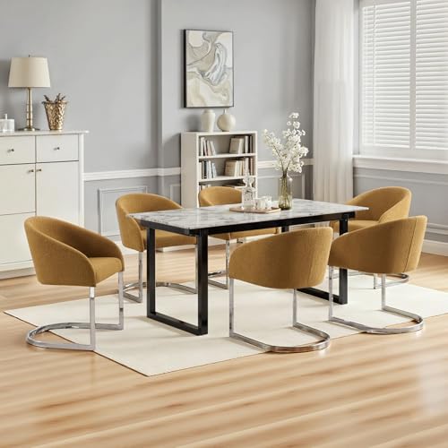 Bekrvio 8,6cm Gepolsterter Esszimmerstühle 6er Set, Bouclé-Stoff Stühle Esszimmer mit Wickelrückenlehne, Ergonomische Essstühle Mit Armlehne Metallbeine, Bequemer Küchenstuhl, Cocktailsessel 6 von Bekrvio