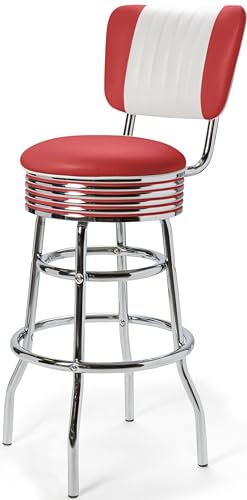 Bel Air Barhocker 2-er Set Gastronomie Barstuhl Hocker Bar Stuhl 50's Designerbarhocker Diner Hochstuhl (Red/White) von Bel Air