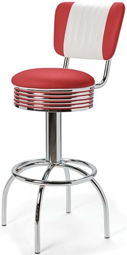 Bel Air Barstuhl 2-er Set Barhocker Gastronomie Hocker Bar Stuhl 50's Designerbarhocker Diner Hochstuhl (Red/White) von Bel Air