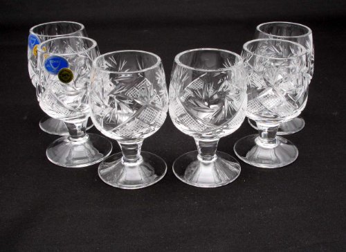 Set von 6 Russisch Cut Kristall Gläser Schnapsglas auf kurzem Stiel 50 ml Hand Made von Belarus