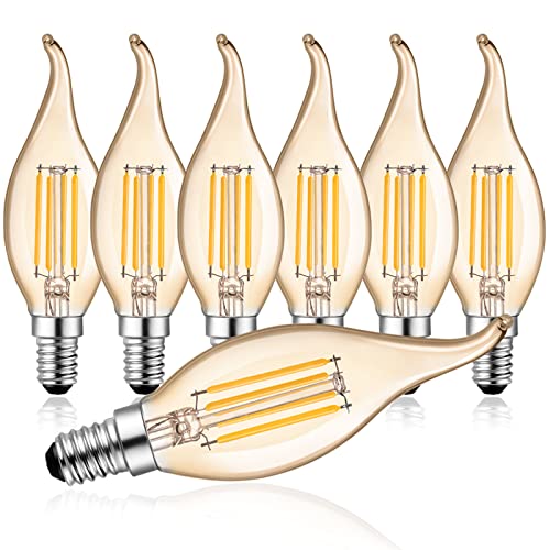 Belaufe 4W Dimmbar E14 Kerzen LED Lampe, C35 LED Filament Windstoß Flamme, E14 Sockel, Warmweiß 2700K, 4W Ersetzt 30 Watt, Amber Glas, 6 Stück von Belaufe
