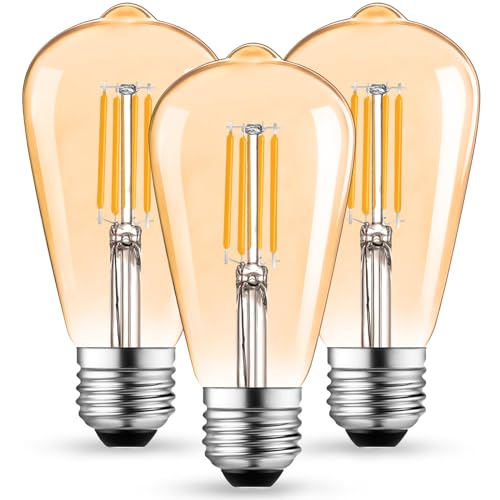 Belaufe Dimmbar Edison Vintage Glühbirne E27, ST64 Vintage LED Filament Dekorative Glühbirne E27 LED Warmweiß, 4W (Ersetzt 30W), 350LM, Amber Glas, 3 Stück von Belaufe