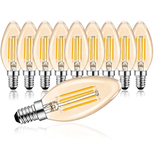 Belaufe E14 Kerzenform LED Glühbirne, LED Lampen E14 Warmweiß, LED Leuchtmittel in Kerzenform E14 LED 4Watt 350Lumen Warmweiß 2700K，Amber, 10 Stück von Belaufe