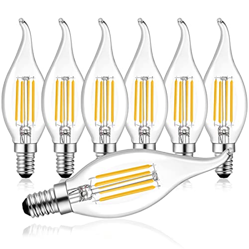 Belaufe E14 LED Dimmbare Filament Kerzenlampen C35, E14 LED Kerze lampen 4W entspricht 30Watt Kerzenbirnen,Kerzen Windstoß Glühbirne LED warmweiß 2700Kelvin,Klar Glas, 6 Stück von Belaufe