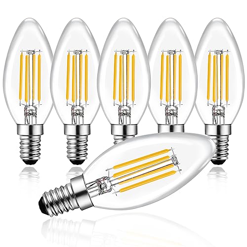 Belaufe Glühbirne E14 LED Kerze, Dimmbar, 4W E14 LED, Kerzenform, E14 LED Warmweiss 2700 Kelvin, E14 Edison Vintage LED Filament Lampe, Ersetzt 30 Watt, 6 Stück von Belaufe