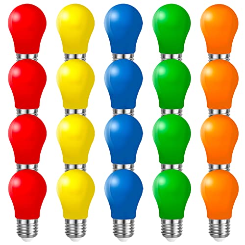 Belaufe LED Bunte Glühbirnen E27 3W, E27 Farbige LED lampen, Dekorative LED Lampe Outdoor, 220V AC, Gemischte Farben Rot Grün Blau Gelb Orange, 20er Pack von Belaufe