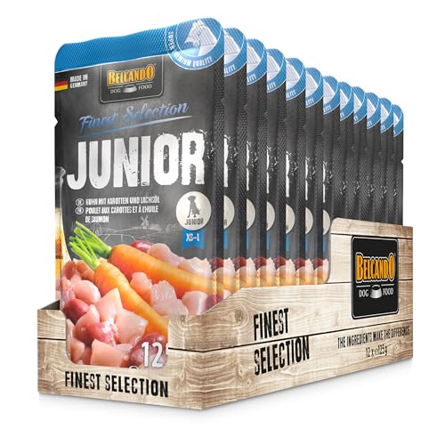 BELCANDO Junior [12 x 125g Huhn mit Karotten] |Nassfutter für Hunde | Alleinfutter im EInzelportionsbeutel für Hunde von Belcando