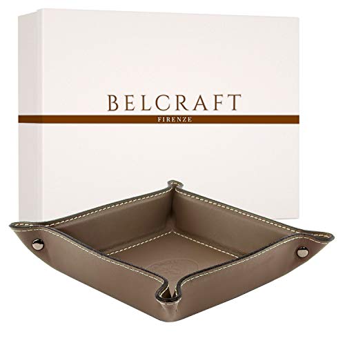 BELCRAFT Orvieto Taschenleerer Leder, Handgearbeitet in klassischem italienischem Stil, Ordentlich Tablett, Geschenkschachtel inklusive Taupe (19x19 cm) von BELCRAFT