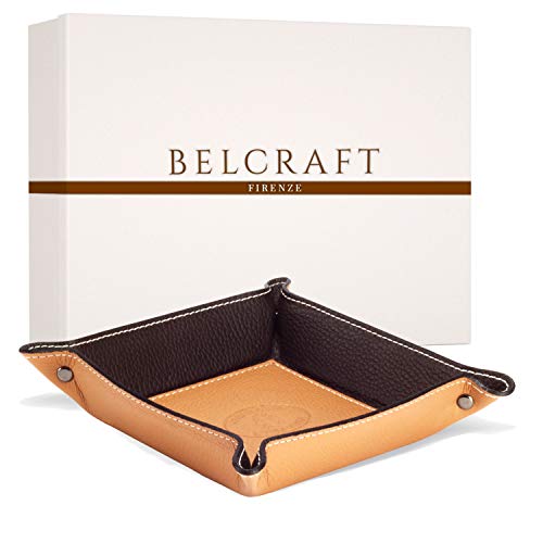 Luni Taschenleerer Leder, Handgearbeitet in klassischem italienischem Stil, Ordentlich Tablett, Hellbraun (19x19 cm) von BELCRAFT