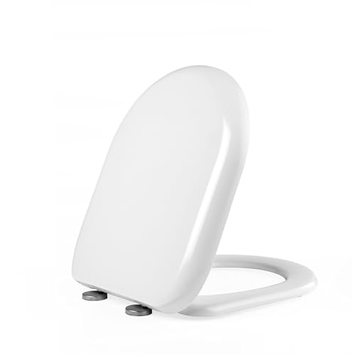 Beldray Anti-bac Toilettensitz – Absenkautomatik, D-Form, Schnellverschluss, Einfach zu Installieren, Sitzgröße 35.5 x 44 cm (b x t), Passend für die meisten Standard-Toiletten, Duroplastik, Weiß von Beldray