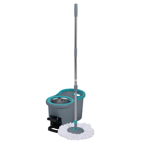 Beldray Antibac Spin Mopp & Eimer Set - 360° String Mopp mit zusätzlichem Kopf, 4 Liter Moppeimer mit Tragegriff, pedalbetriebenes Spin-Dry-System, antibakteriell behandelte Fasern, LA036430UFFEU7 von Beldray