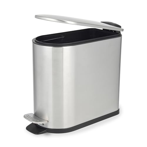 Beldray Badezimmer Pedalbehälter – 5 Liter Toilettenbehälter, Soft-Close-Deckel mit Pedal, D-förmiger Abfalleimer für Schlafzimmer, Büro, Küche, Edelstahl Beldray Badezimmer Pedalbehälter – 5 Liter Toilettenbehälter, Soft-Close-Deckel mit Pedal, D-förmiger Abfalleimer für Schlafzimmer, Büro, Küche, Edelstahl von Beldray