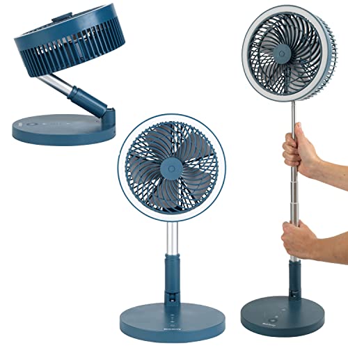 Beldray EH3413B Cooling Fan, Cordless Folding 3 In 1 Cooler, USB Rechargeable Desk/Pedestal/Wall Fan, For Home, Office, Bedroom, Adjustable Standing Room Fan, LED Ring Light, 3 Speed Settings, Blue von Beldray
