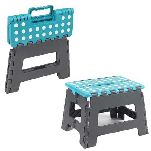 Beldray LA032289FEU6 Folding Step Stool – Small Footstool With Carry Handle, Portable Lightweight Plastic Step, Foldable Compact Storage, Strong/Sturdy, Max Weigh 150KG, For DIY/Cleaning, Blue/Grey von Beldray