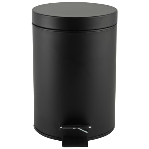 Beldray LA038098BLKFEU7 Badezimmer-Fußpedal-Mülleimer - Kleiner runder Edelstahl-Hygienemülleimer für Schlafzimmer, Büro, Küche, Toilette, weicher Schließmechanismus, herausnehmbarer 3L-Innenbehälter von Beldray