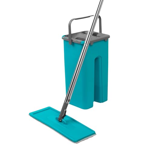 Beldray LA067234EU Bodenwischer Wischmopp Set mit Eimer - Mikrofaser 360° Flachwischer, Platzsparender Kompakter Eimer mit 2 Kammern, 2.5LWasserkammer, Wringer Und Schmutzabstreifer Abschnitt, Turkis von Beldray
